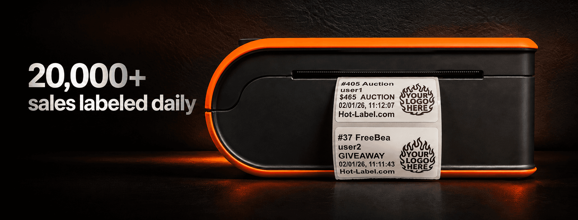 Hot-Label thermal printer automatically printing sales labels — 20,000+ sales labeled daily