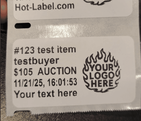 Actual printed label
