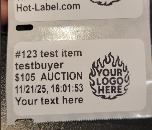 Actual printed label example